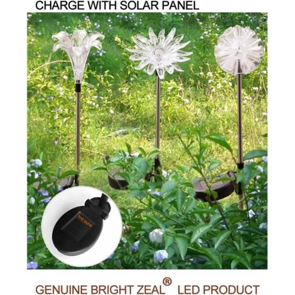 Set of 3 LED Solar Stake Lights Color Changing -Outdoor Multi Color Solar Flower - Picture 4 of 6